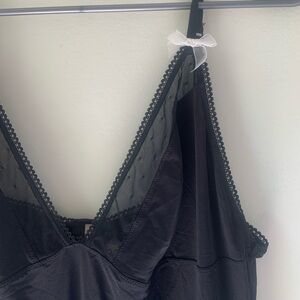 Vintage black lace lingerie pink bow babydoll coquette slip dress